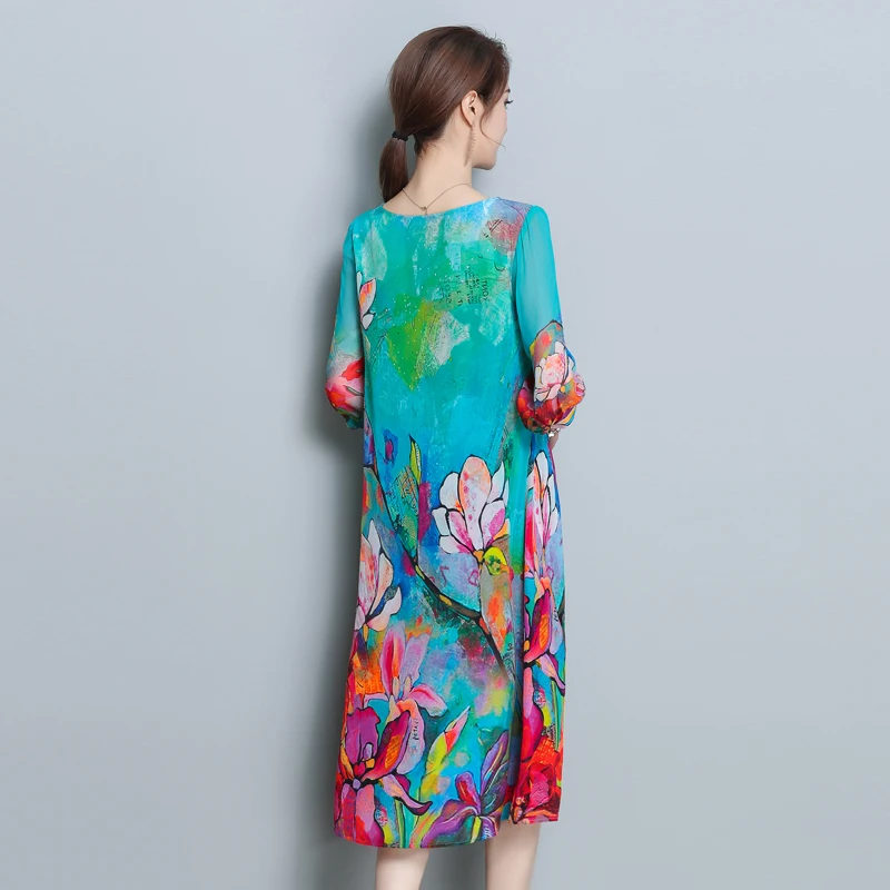 Новое Женское весенне-летнее платье с рукавом из шелка и принтом vestidos robe femme aa272