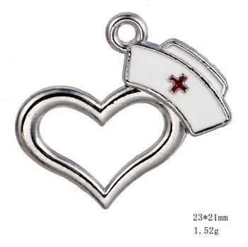 

50PCS Fashion Alloy Nurse Hat Love Hollow Heart Necklace Pendant Charms Accessories For DIY Handmade Keychains,Bracelets Making