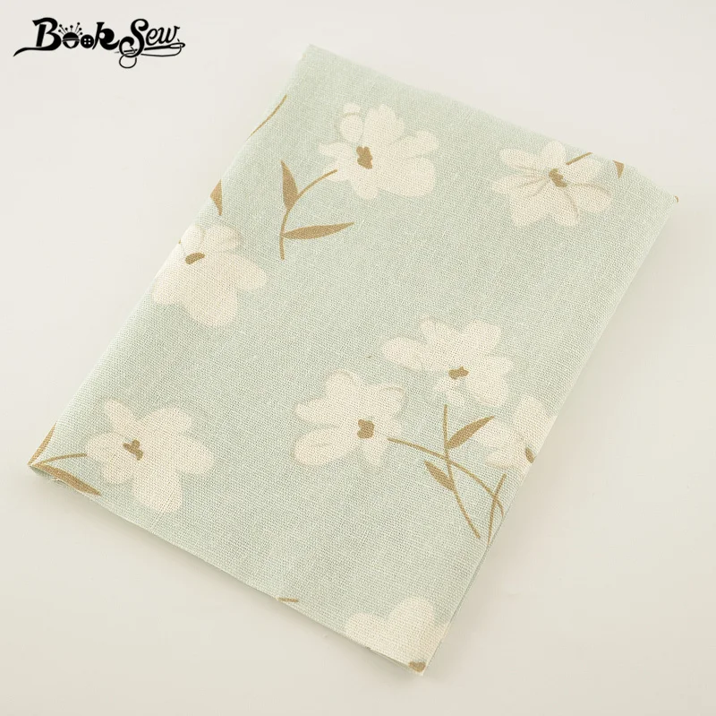 

Booksew Light Green HomeTextile Sewing Tissu For Tablecloth Pillow Bag Curtain Cushion Flower Design Cotton Linen Fabric