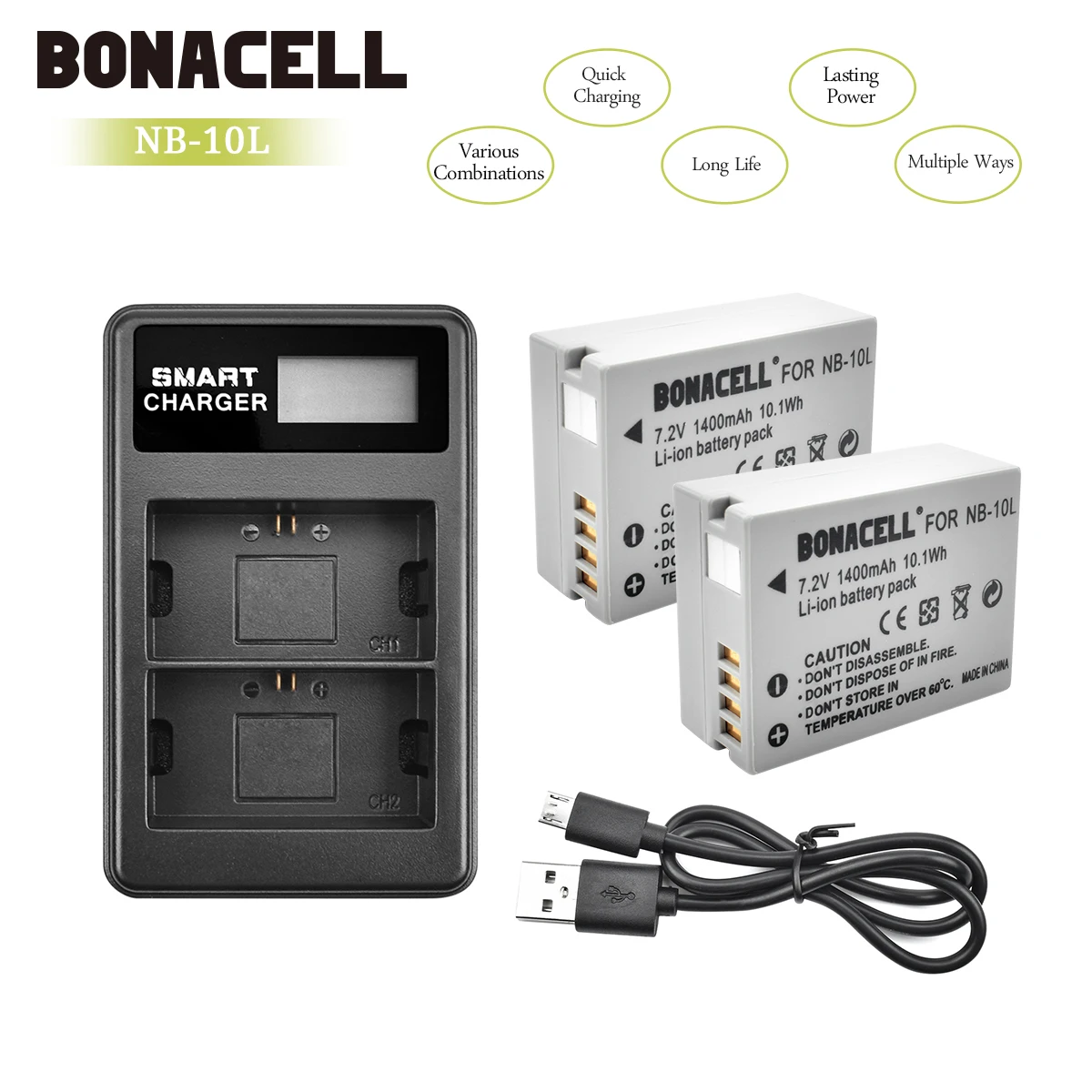 Bonacell 1400 мА/ч, NB-10L NB10L NB 10L Батарейки+ ЖК-дисплей двойной Зарядное устройство для Canon G1X G15 G16 SX40HS SX50HS SX60HS SX40 SX50 акумуляторная батарея L50 - Цвет: 2X Battery Charger