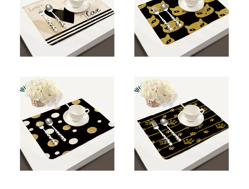 Miracille 2/4/6 шт набор из хлопка и льна Черный и белый полосатый золотистым размывом для фотографий для обеденного стола Coaster Чаша Скатерти