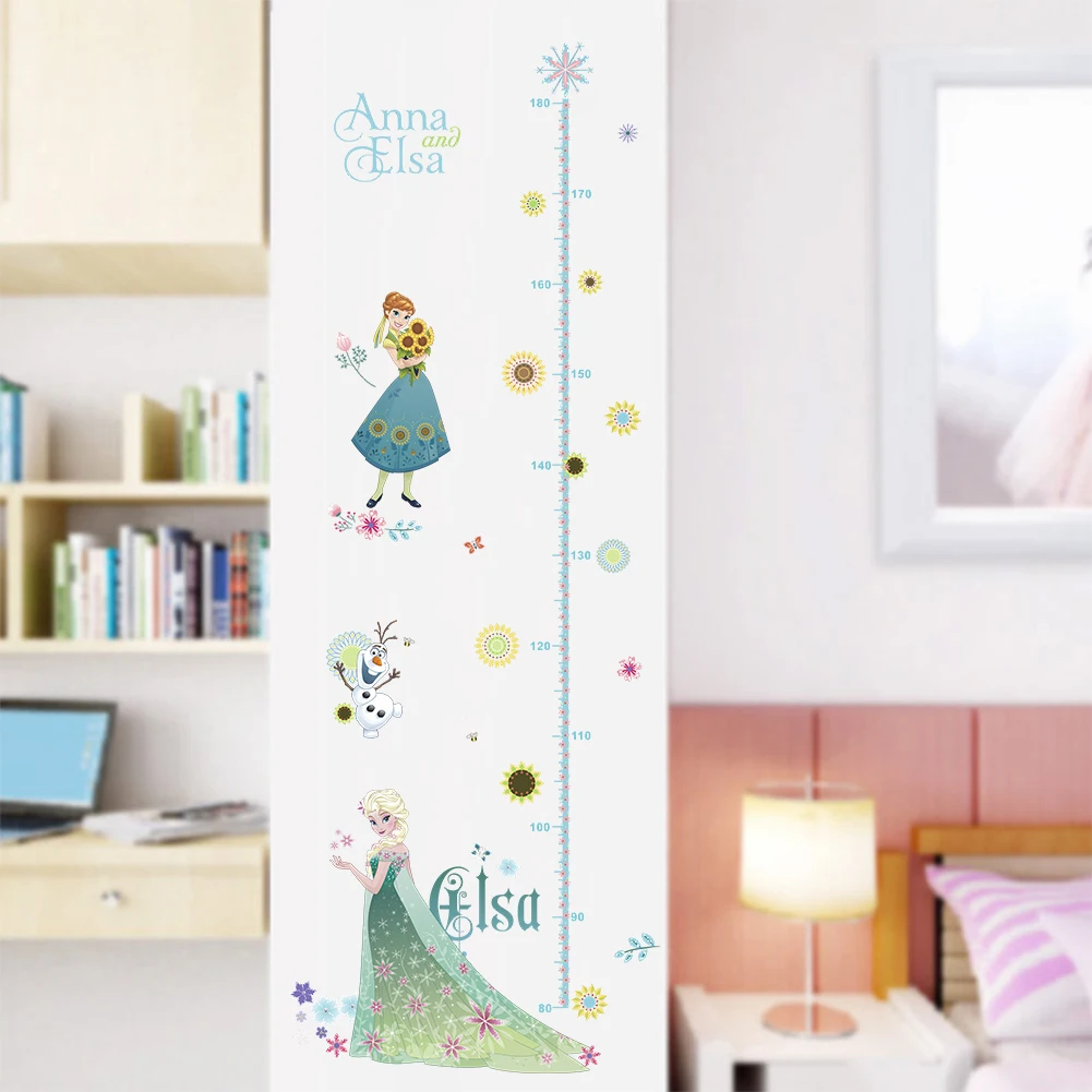 cartoon disney frozen height measure wall stickers bedroom home decor Elsa Anna princess growth chart wall decals posters - Цвет: C021-F