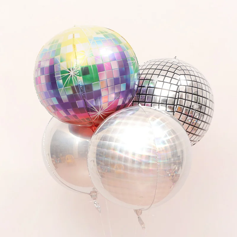

Holographic Silver Multi Disco Ball Balloon Hangable 22" 4D Retro Large Inflatable Sphere Aluminum Foil Balloon Birthday Wedding