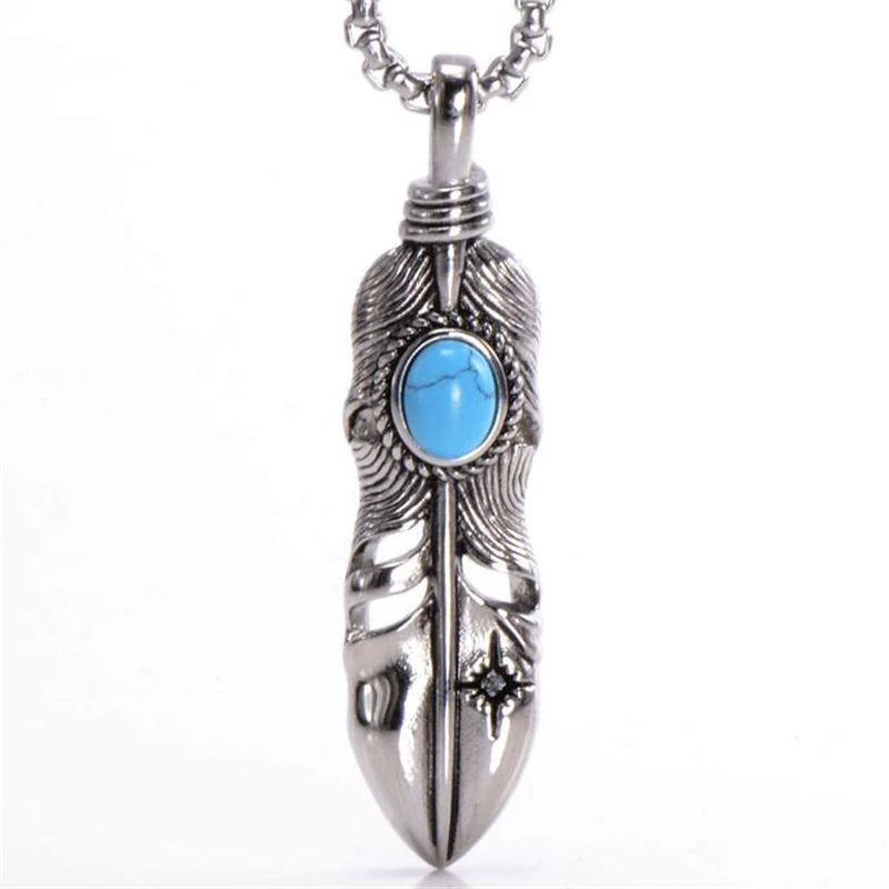 Punk Retro Necklaces Pendant Goro Feather Leaves Necklace Stainless