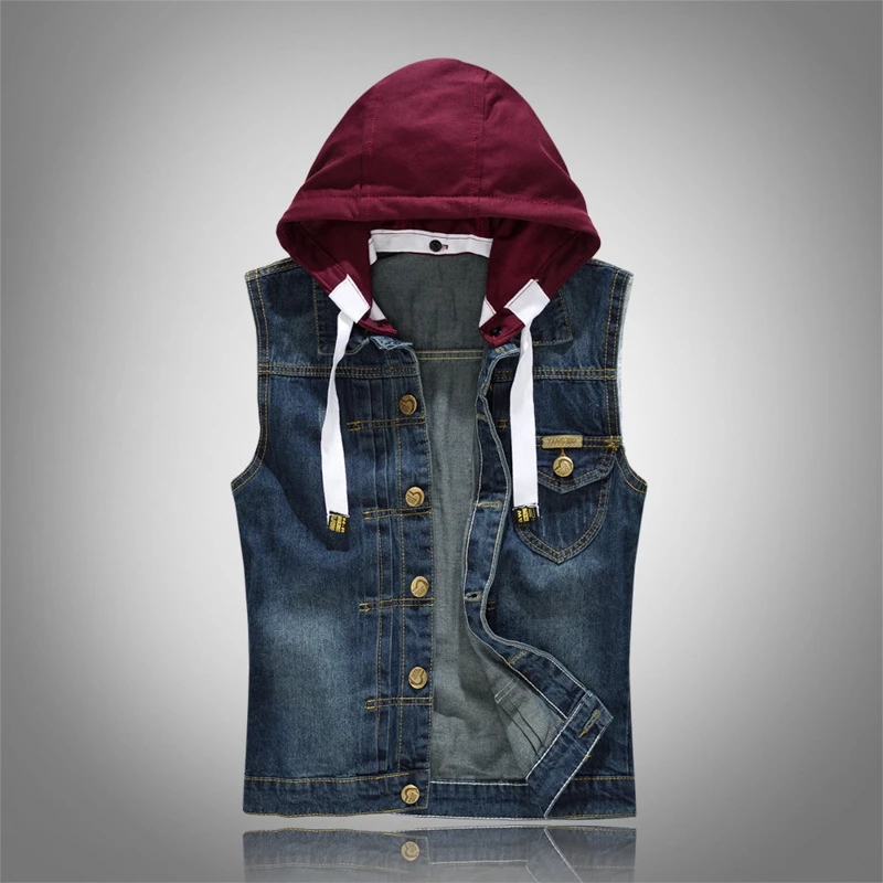

New Men's Spring Autumn Vintage Denim Vest Male fashion Sleeveless cotton top Jackets Hole Jeans 80s Brand Waistcoat big size
