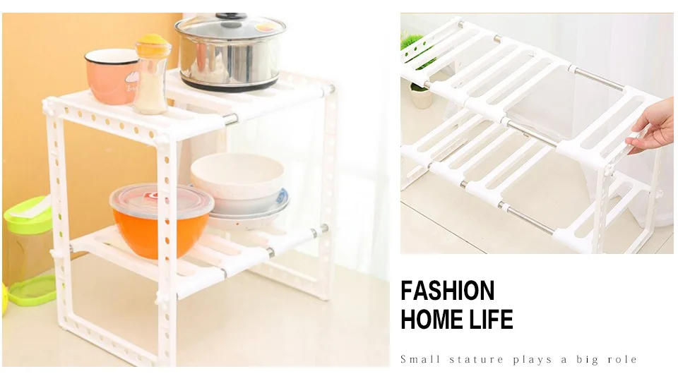 Adjustable Rack Shelf Diy Kitchen Rack Stainless Steel Pan Rack Plastic Bathroom Kitchen Organizer And Storage RackShelf Tools(2)