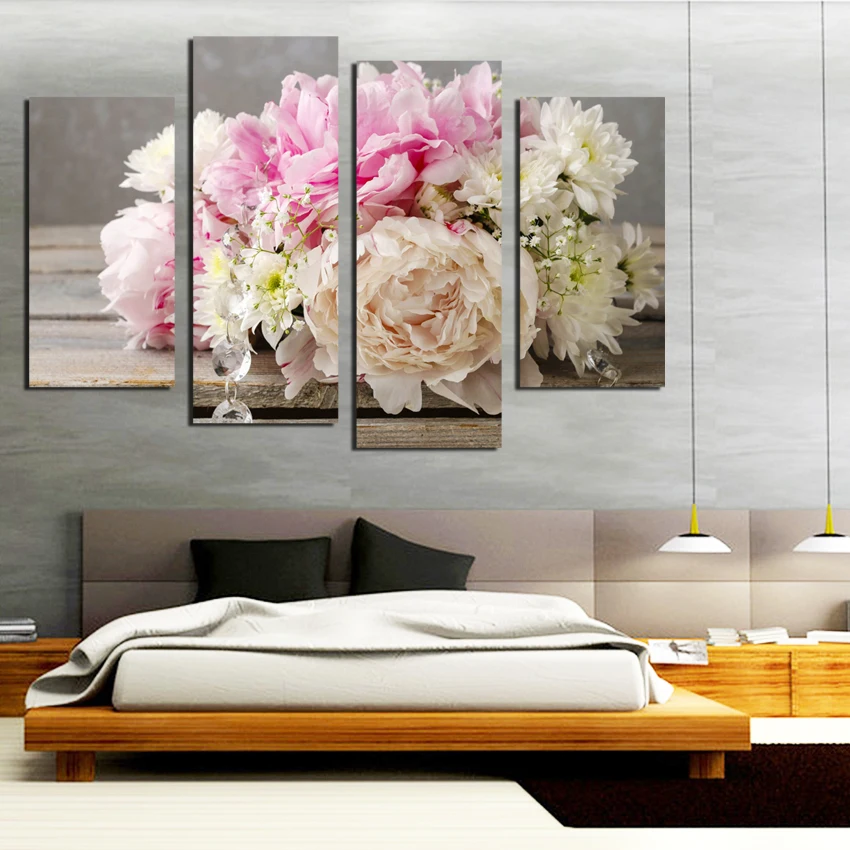 4pcs/set Colorful flowers painting Oil Painting Flower On Canvas