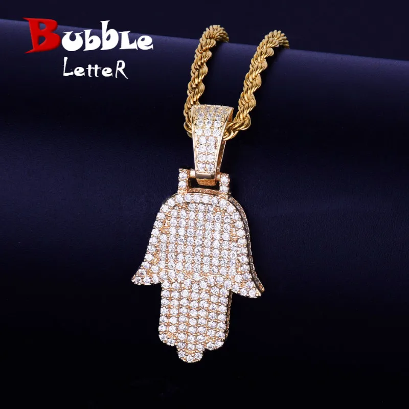 

Hand Pendant Necklace Chain Free Steel Cuban Chain Gold Silver Color Cubic Zircon Men's Hip hop Jewelry For Gift