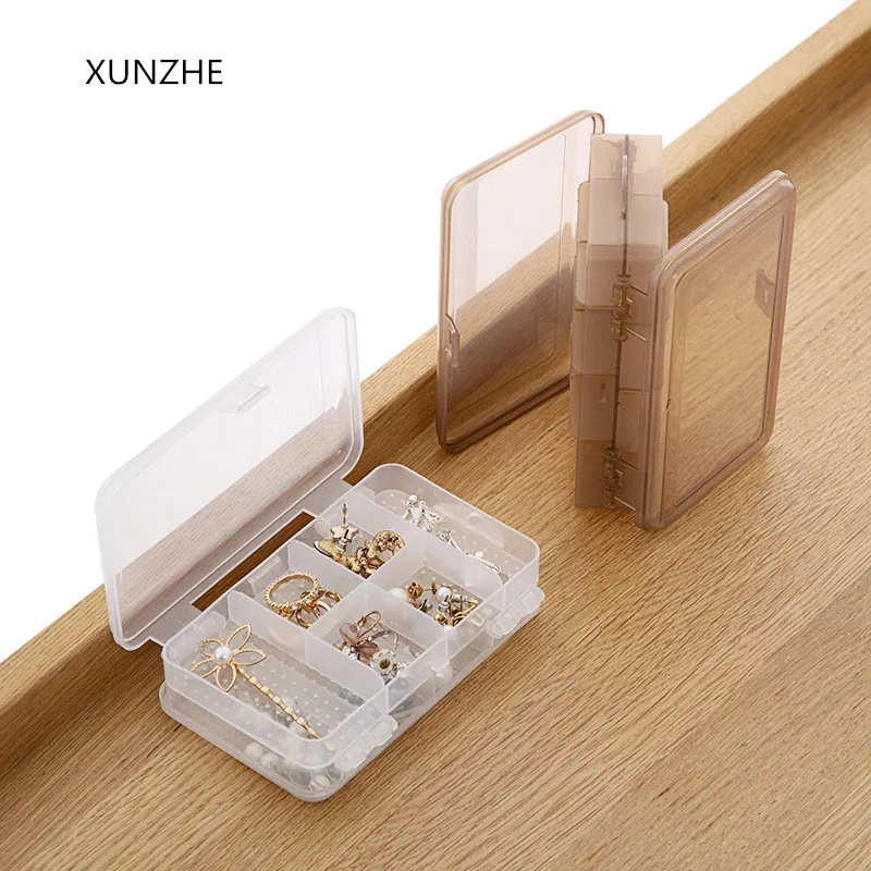 

XUNZHE Double layer 10 grid plastic transparent jewelry box earrings storage box jewelry organizerorganizador de maquillaje
