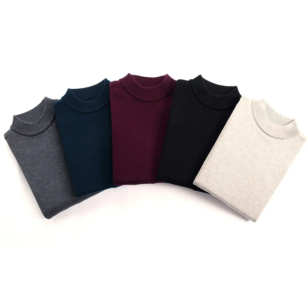 Brand Men's Cashmere Sweater 2019 New High Collar Men's Sweater Solid Color Velvet Long-Sleeved Winter Shirt Sweater (12)