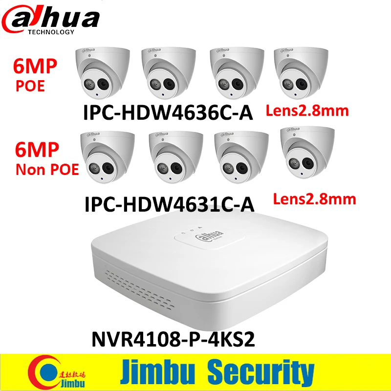 

Dahua network NVR kit 8CH 4K video recorder NVR4108-P-4KS2 & lens2.8mm 6MP IP camera 4pcs IPC-HDW4631C-A & 4pcs IPC-HDW4636C-A