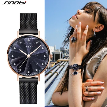 

SINOBI New Creative Bracelet Quartz Women Watch Luxury Stainless Steel Mesh Strap Clock Waterproof Female Wristwatch Reloj Mujer