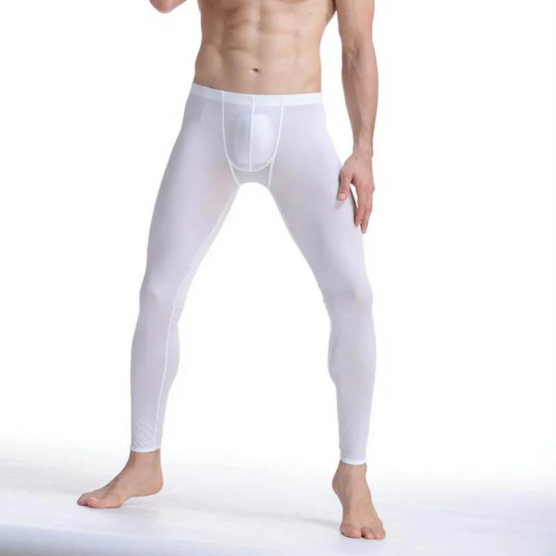KWAN.Z male thermal underwear brand men's long johns leggings bottom thermo elastic silky translucent pajamas ice silk vetement