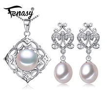 FENASY натуральный жемчуг ювелирные наборы, Роза кулон ожерелье для женщин 925 Висячие серьги из серебра 925 пробы вечерние ювелирные изделия с коробкой