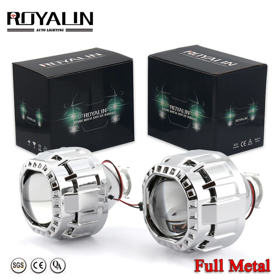 

ROYALIN Square Car Mini Bi Halogen Xenon Headlight Lens For H1 H4 H7 Auto Motorcycle Lamp Retrofit Projector Gatling Gun Shrouds