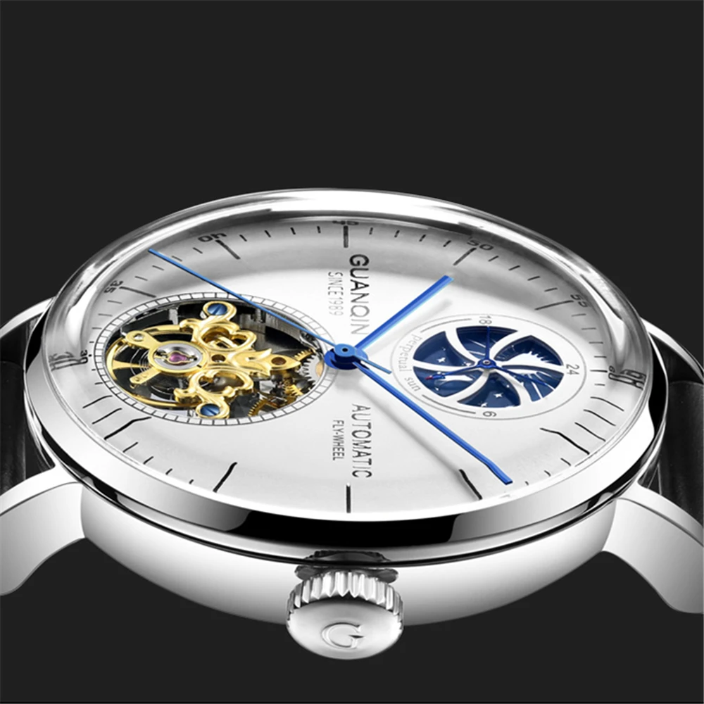 Мужские механические Автоматические часы GUANQIN Tourbillon роскошные брендовые