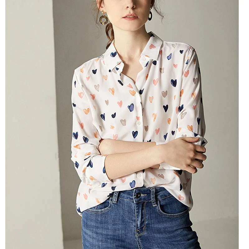 

New Fashion Vintage Casual Women 100% 18MM Silk Dot Blouse Shirt YH204