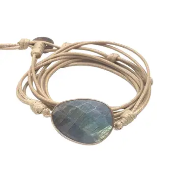 

Boho Unisex Multi Layer Knot Wax Rope Labradorite Stone Charm Handmade Bracelet new