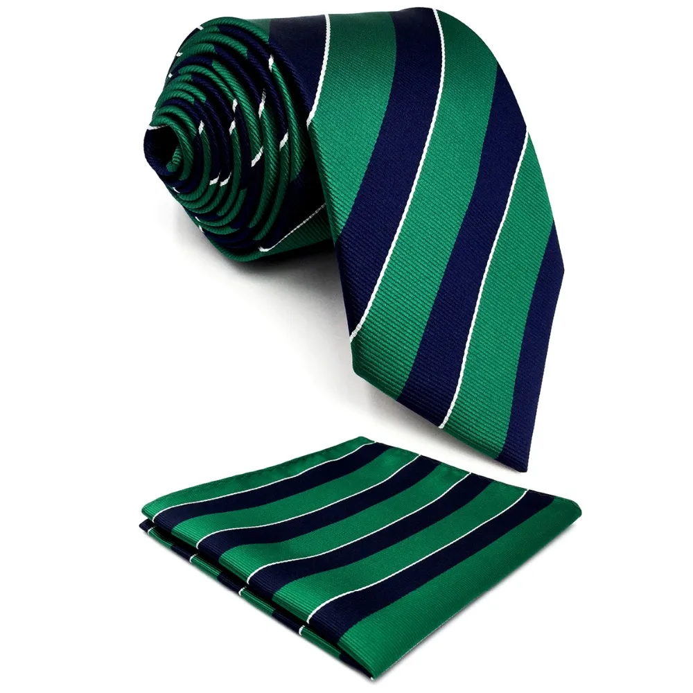 Y27 Navy Green Striped Extra Long Size Men Ties Neckties Hankies 63"in