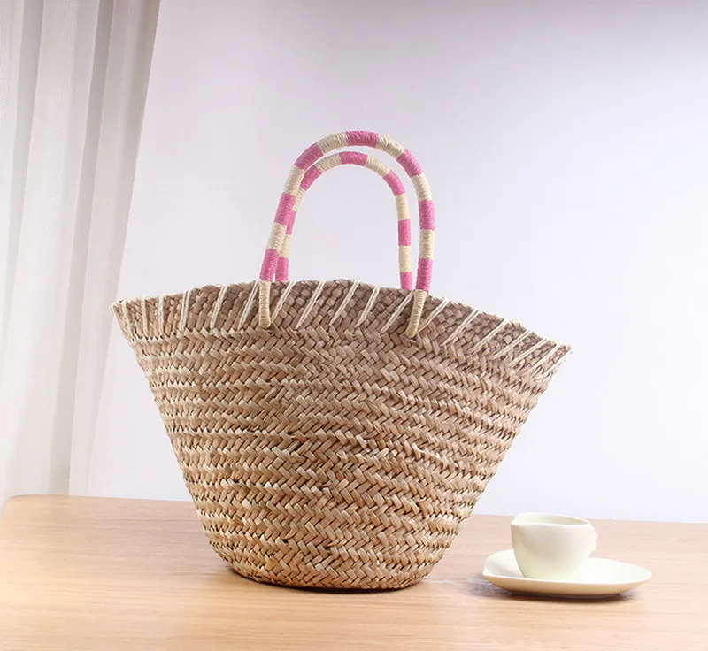 2019 الصيف Smlie حقيبة تسوق اليدوية حقيبة شاطئية نسج الأعلى مقبض حقائب السيدات جولة القش حقيبة القمر على شكل ملفوفة حقيبة بولسا