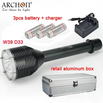 

ARCHON D33 W39 Diving Light 3*XM-L2 U2 LED 3000LM 100M Underwater photographing torch with batteries + charger + aluminum box