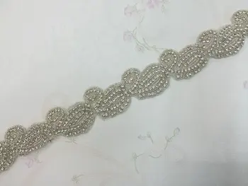 

DHL free crystal bridal rhinestone beaded applique trim for wedding evening dress iron on