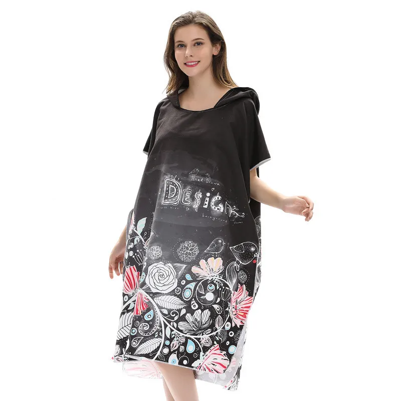 

Black Towel's Printing Changing Robe Bath Towel Fashion Outdoor Adult Hooded Beach Towel Poncho Movemen Women Man Bathrobe Towel