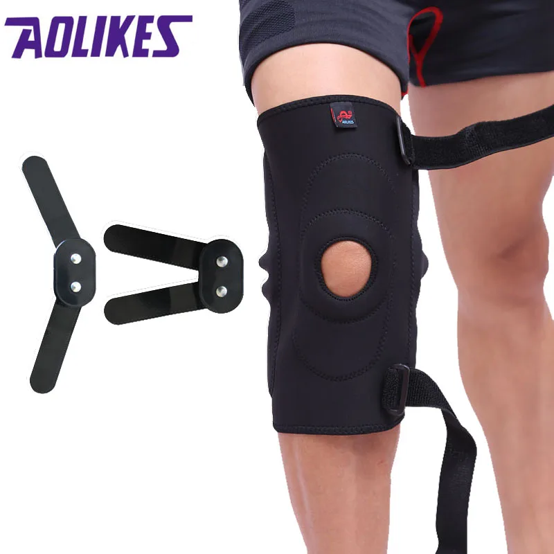 Aolikes 1pcs Adjustable Hinged Knee Brace Patella Compression Knee Supportsknee Pads Hole Sports