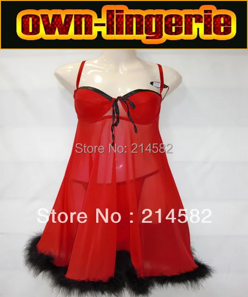 sexy babydoll Red Free Shipping sheer sleepwear nighty dress , baby