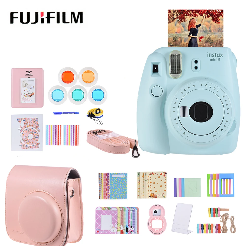 

Fujifilm Instax Mini 9 Instant Camera Film Cam with Selfie Mirror 14 in 1 Accessory Kit with Case/Strap etc for Fujifilm Mini 9