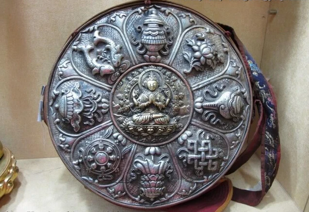 

song voge gem S0443 Buddhism Copper Silver Eight treasures Four Armed Avalokitesvara TangKa Shrines