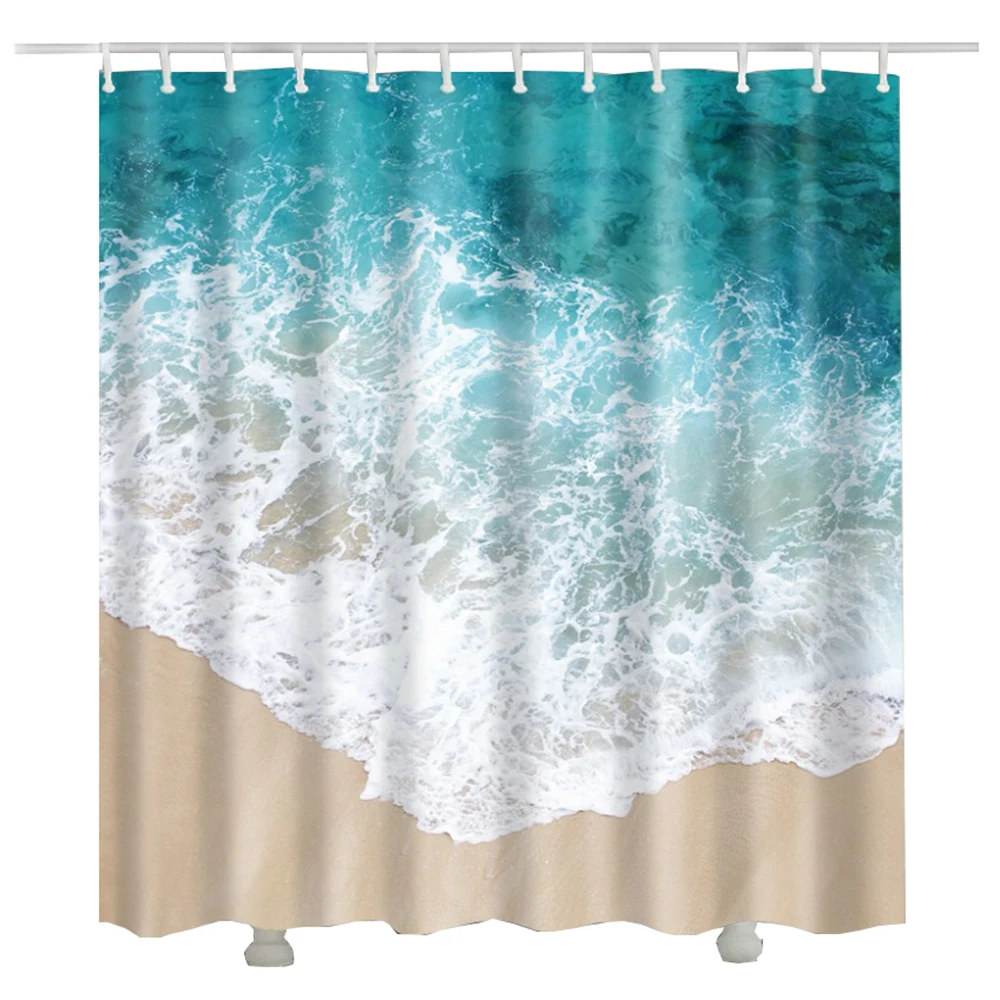 3d beach waves bathroom curtain douchegordijn bath curtain polyester waterproof fabric shower