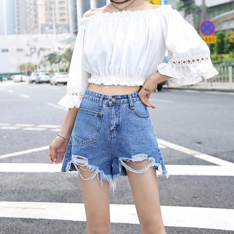 

casual summer hot sale denim women shorts high waists fur-lined leg-openings Plus size sexy short Jeans 2019 Summer new