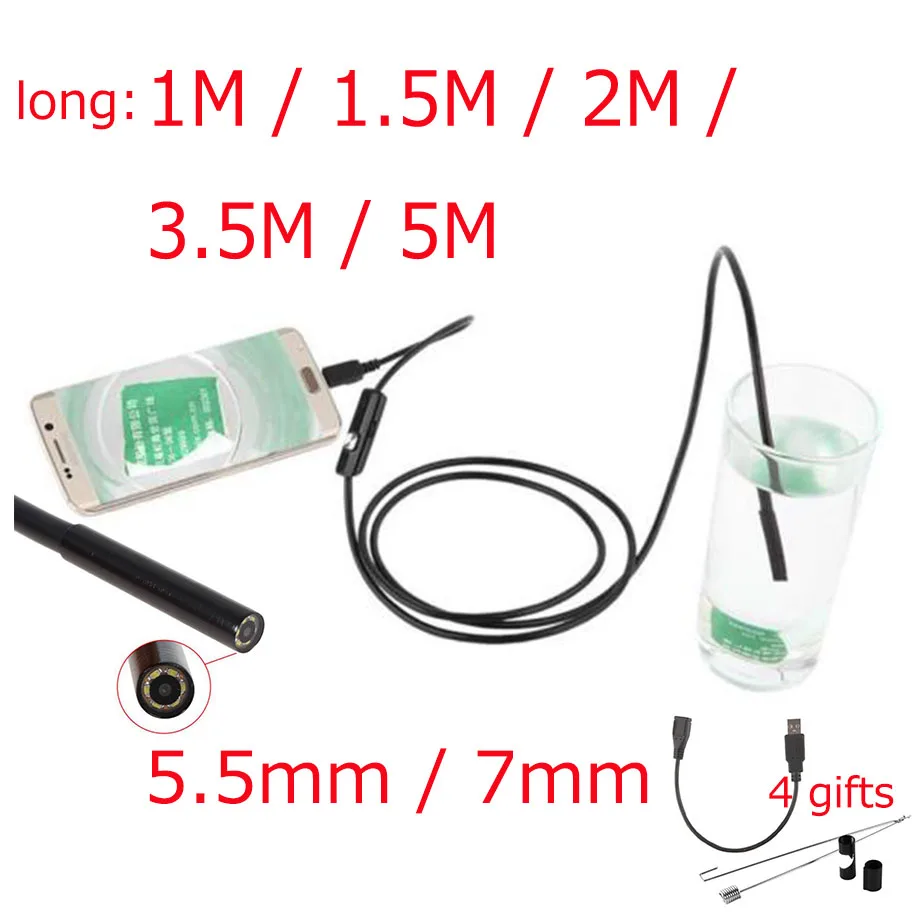 

Mokingtop 6 LED Waterproof Lens Endoscope Inspection Snake Tube Pipe Camera For Android OTG USB Phone Borescope 7mm 5.5mm