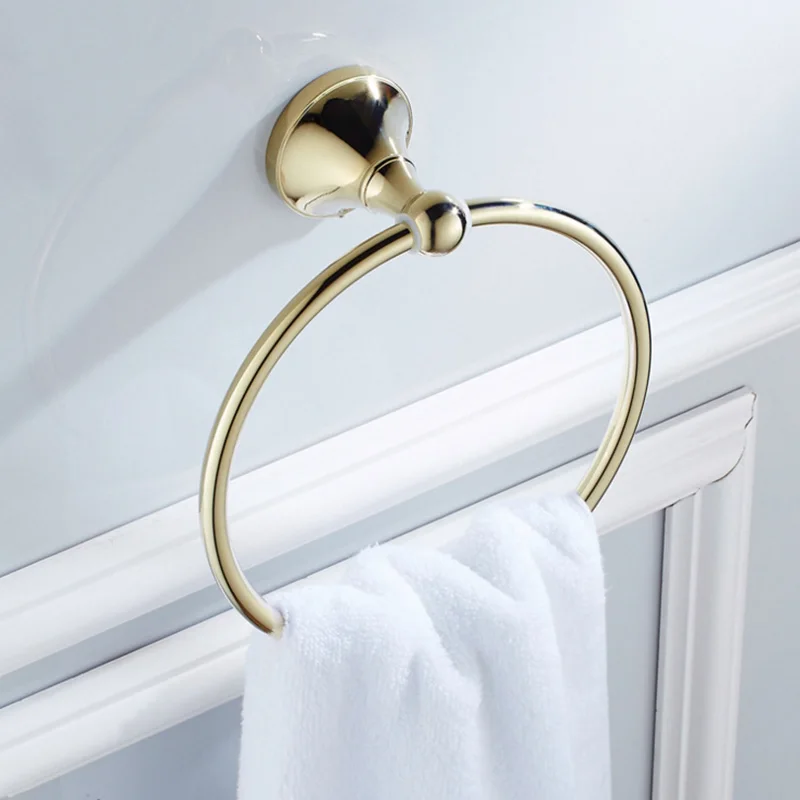 Золотой набор аксессуаров для ванной комнаты, антикварный держатель для туалетной бумаги, держатель для полотенец, полка с двойными стенками, крючки для душа, шампунь, мыльница - Цвет: Towel Ring