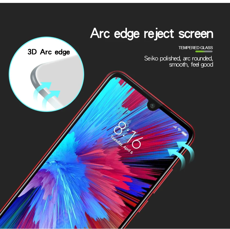 Для Xiaomi Redmi Note 7S стекло закаленное MOFi 3D изогнутый полное покрытие защитная пленка протектор экрана