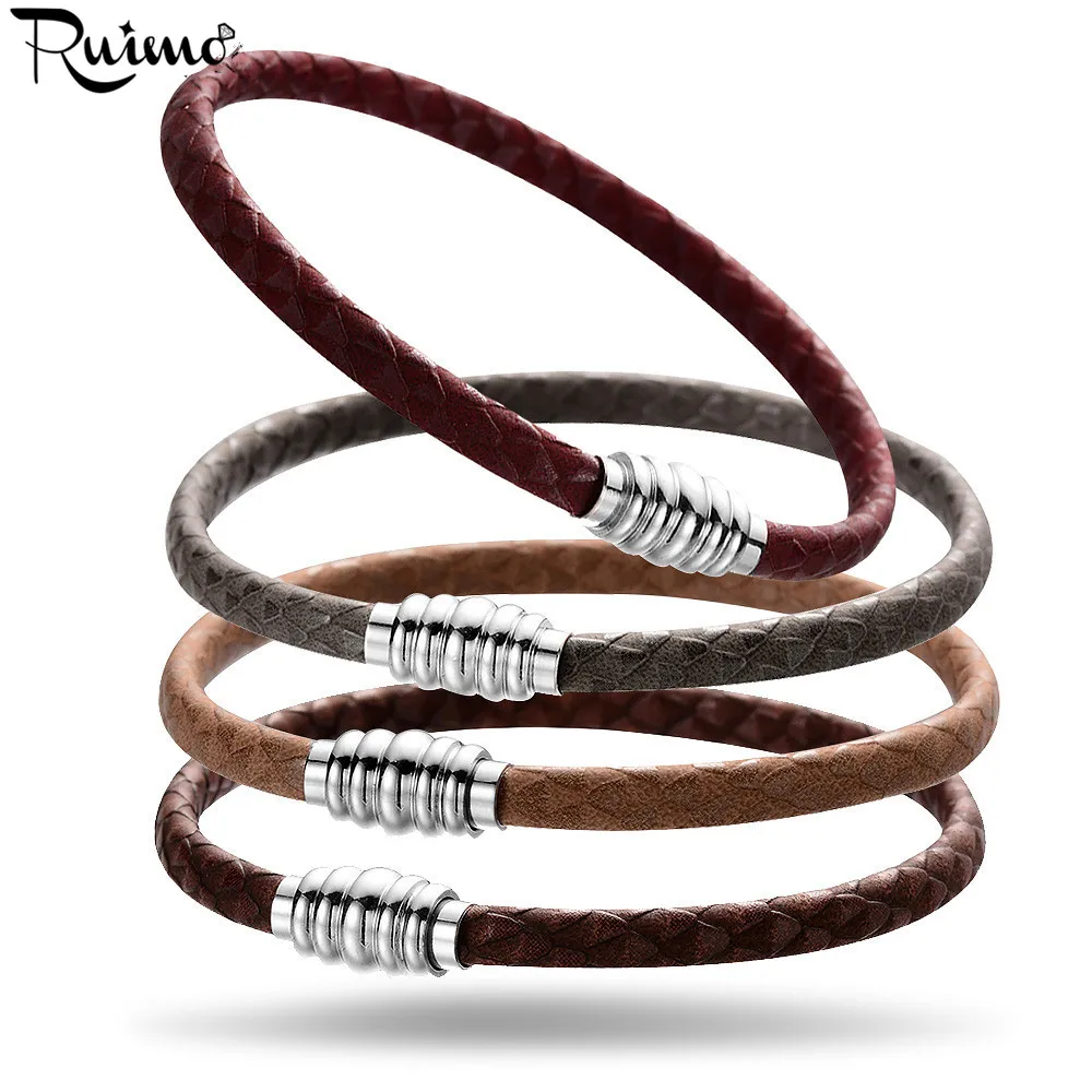 

RUIMO 4mm Pattern Genuine Oblate Leather Bracelets DIY String Beads Charm Bracelets Jewelry Making With Magnet Clasp
