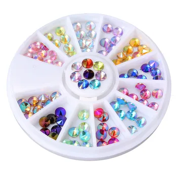 

2017 AB 12Colors Crystal New 4mm 1 wheel Glitter AB Rhinestone 3d Nail Wheel Flat Back Charm Nail Beads Decoration Tools 120pcs