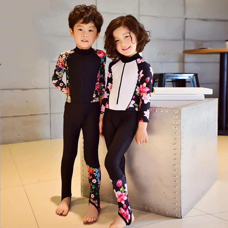 

Kids Bathing Suit Boy Girl One Piece Swimsuit For Surfing Children Long Sleeved Anti UV Wetsuit Norkeling Clothing Surf Swimwear