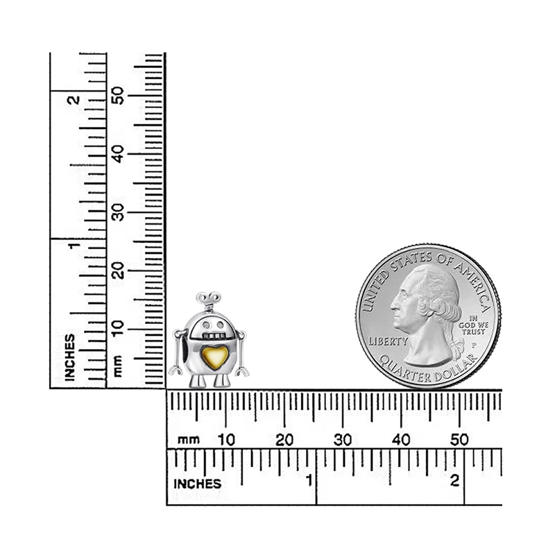Fit Аутентичные Европейский очаровательный посеребренный браслет 925 Симпатичный робот с золотой бусины-сердечки diy моды для украшения подарка