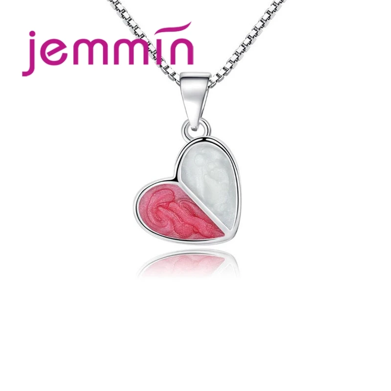 

JEMMIN Hot Sale Cute Heart Shape Opal Stone Pendent Box Chain 925 Sterling Silver Necklace For Woman Girls Best Favorite Gift