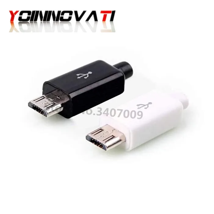 

Free shipping 10PCS Micro USB 5PIN Welding Type Male Plug Connectors Charger 5P USB Tail Charging Socket 4 in 1 White Black