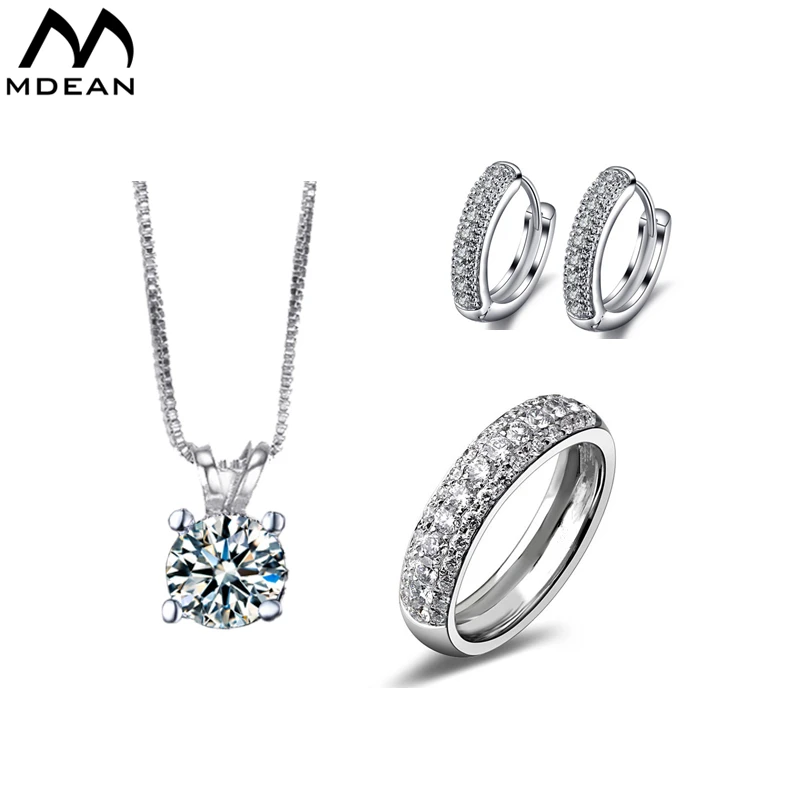 MDEAN White Gold Color Round Jewelry Sets AAA Zircon Anilos Engagement