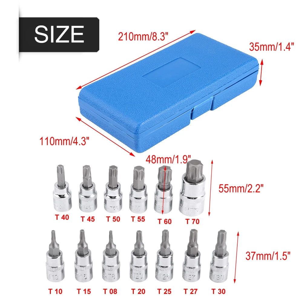 13 шт. Torx Star Бит Набор торцевых головок 1/2inch 3/8 дюймов 1/4 дюйма привод