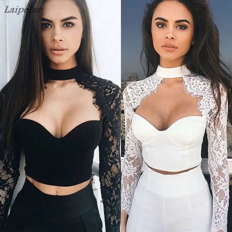 

Elegant White Black Crochet Lace Crop Top Women 2018 Summer Sexy front open Short Halter Tops Camis Party Girls Summer Top