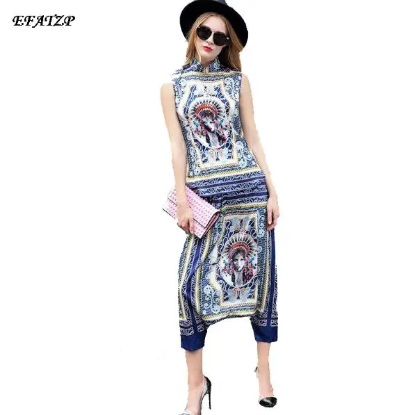 

HIGH QUALITY New 2014 Designer Fashion Runway Suit Set Women's Novelty Print Cross Pants Clothing set -5
