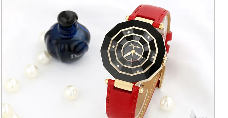 

Brand Fashion Irregular Round Case Women Quartz Watches Unisex Neutral Vogue Girls Dress Wrist watch Real Leather Montre femme