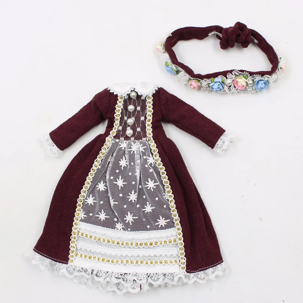 Blyth doll ледяной коричневый платье с цветком головной убор