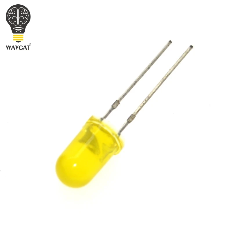 100pcs 5mm Diffused Yellow Diode DIP Round Wide Angle Hole 2 Pin Light Emitting Diode Lamp 580-590nm 2v