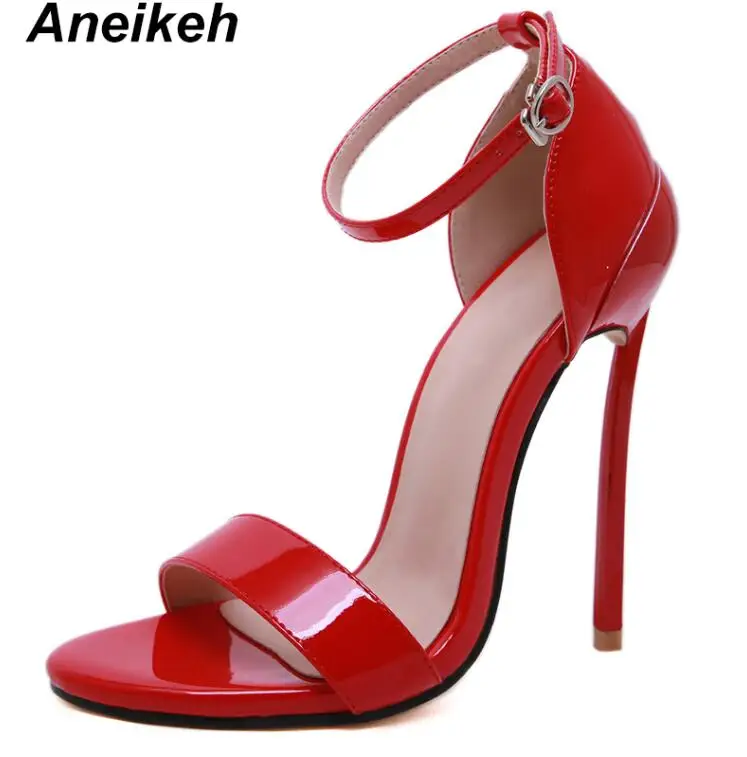 Aneikeh/ модные женские туфли на высоком каблуке из искусственной кожи сандалии с ремешками на лодыжках; туфли-лодочки с открытым носком на каблуке-шпильке под платье обувь для вечеринок Размер 40-42, цвет: черный - Цвет: red